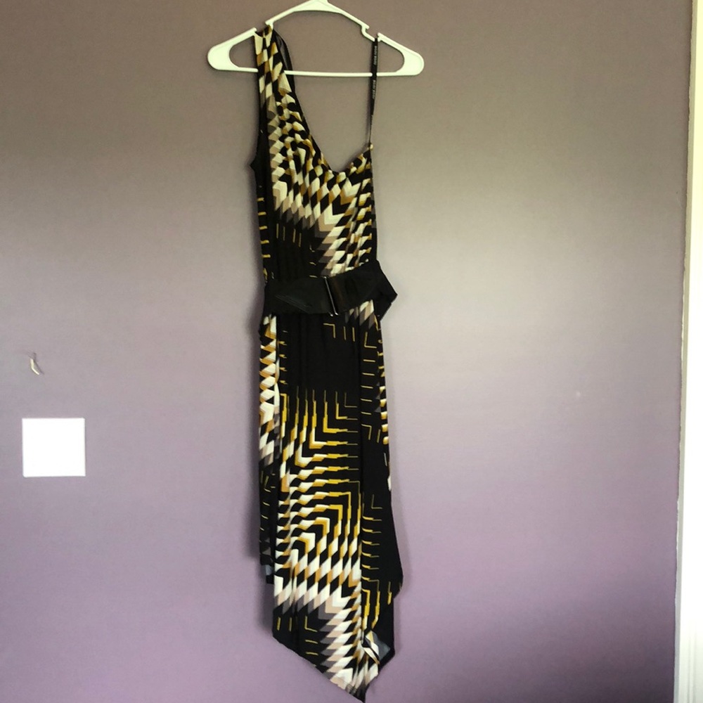 One shoulder geometric print dress